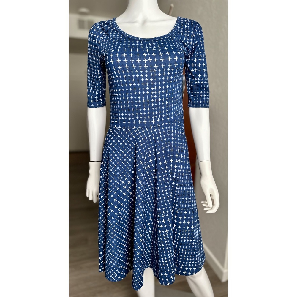 LuLaRoe Nicole Blue Patterned Dress Size M